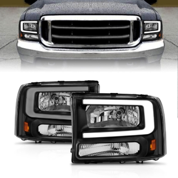Picture of ANZO 99-04 Ford F250/F350/F450/Excursion (excl. 99) Crystal Headlights - w/ Light Bar Black Housing
