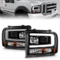 Picture of ANZO 99-04 Ford F250/F350/F450/Excursion (excl 99) Projector Headlights - w/ Light Bar Black Housing