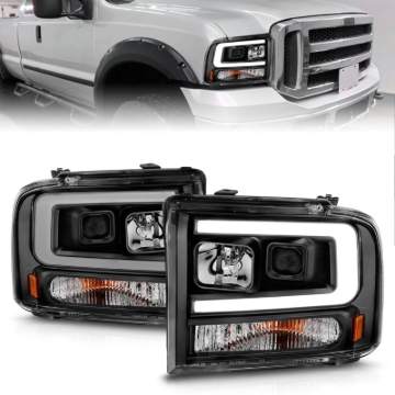 Picture of ANZO 99-04 Ford F250/F350/F450/Excursion (excl 99) Projector Headlights - w/ Light Bar Black Housing