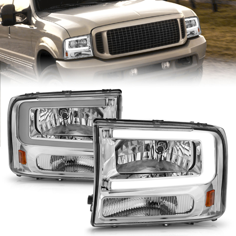 Picture of ANZO 99-04 Ford F250/F350/F450/Excursion (excl. 99) Crystal Headlights - w/ Light Bar Chrome Housing
