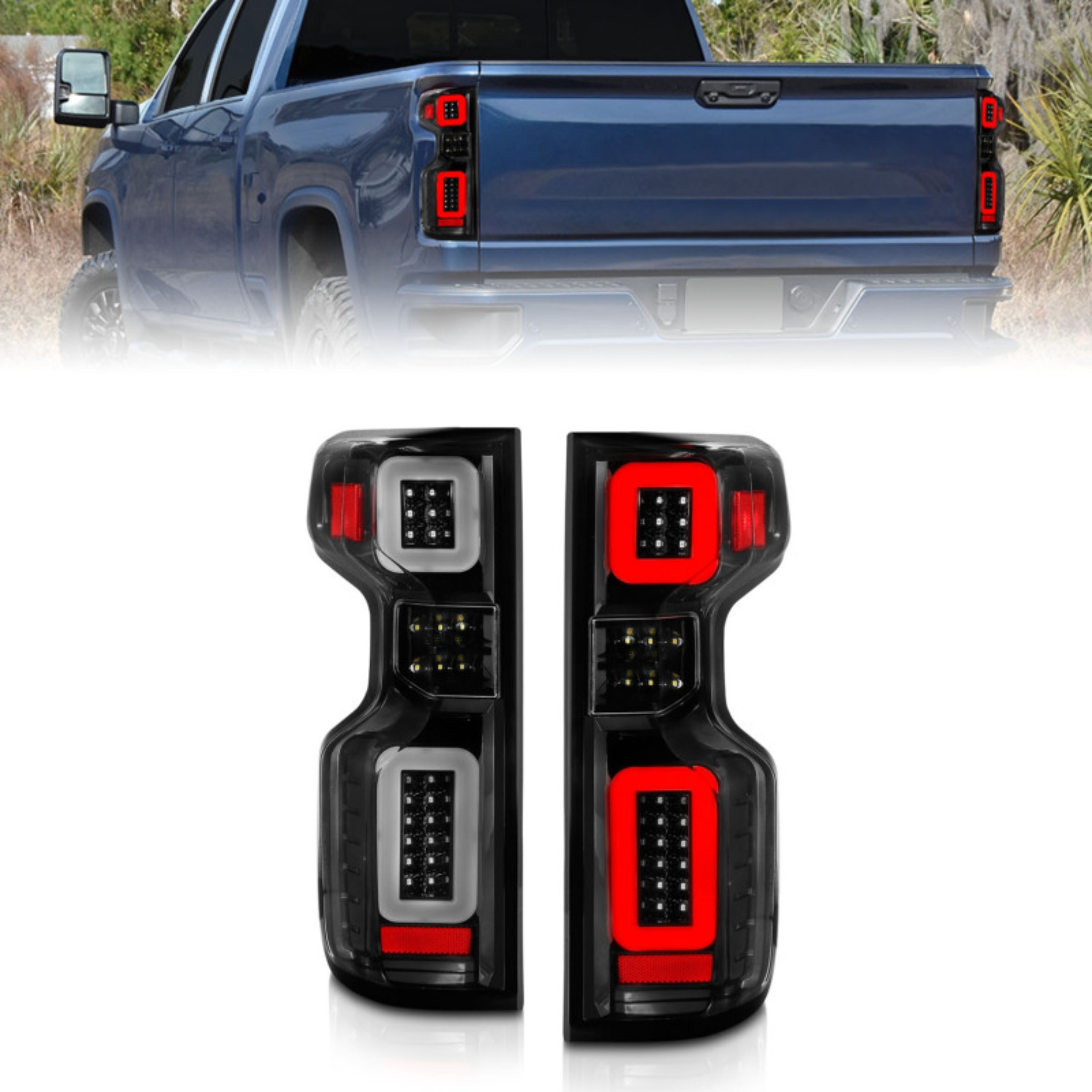 Picture of ANZO 19-21 Chevy Silverado Work Truck Full LED Taillights Blk Housing Clear Lens G2 (w/C light Bars)