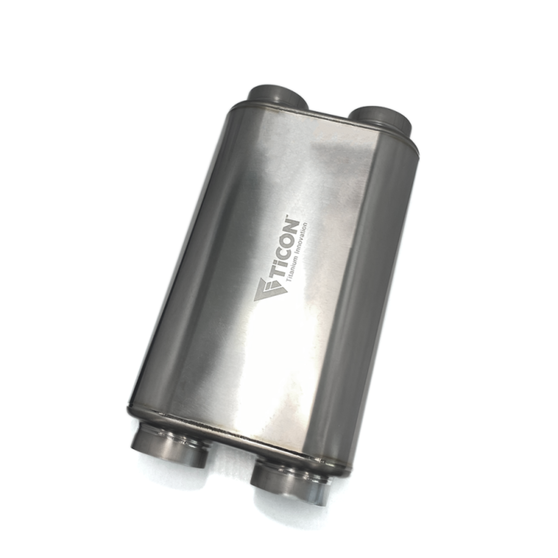 Picture of Ticon Industries 17in OAL 3.0in Dual In/Out Thin Oval Titanium Muffler - Matte