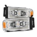 Picture of AlphaRex 02-05 Dodge Ram 1500 LUXX LED Proj Headlights Plank Style Chrome w/Activ Light/Seq Signal
