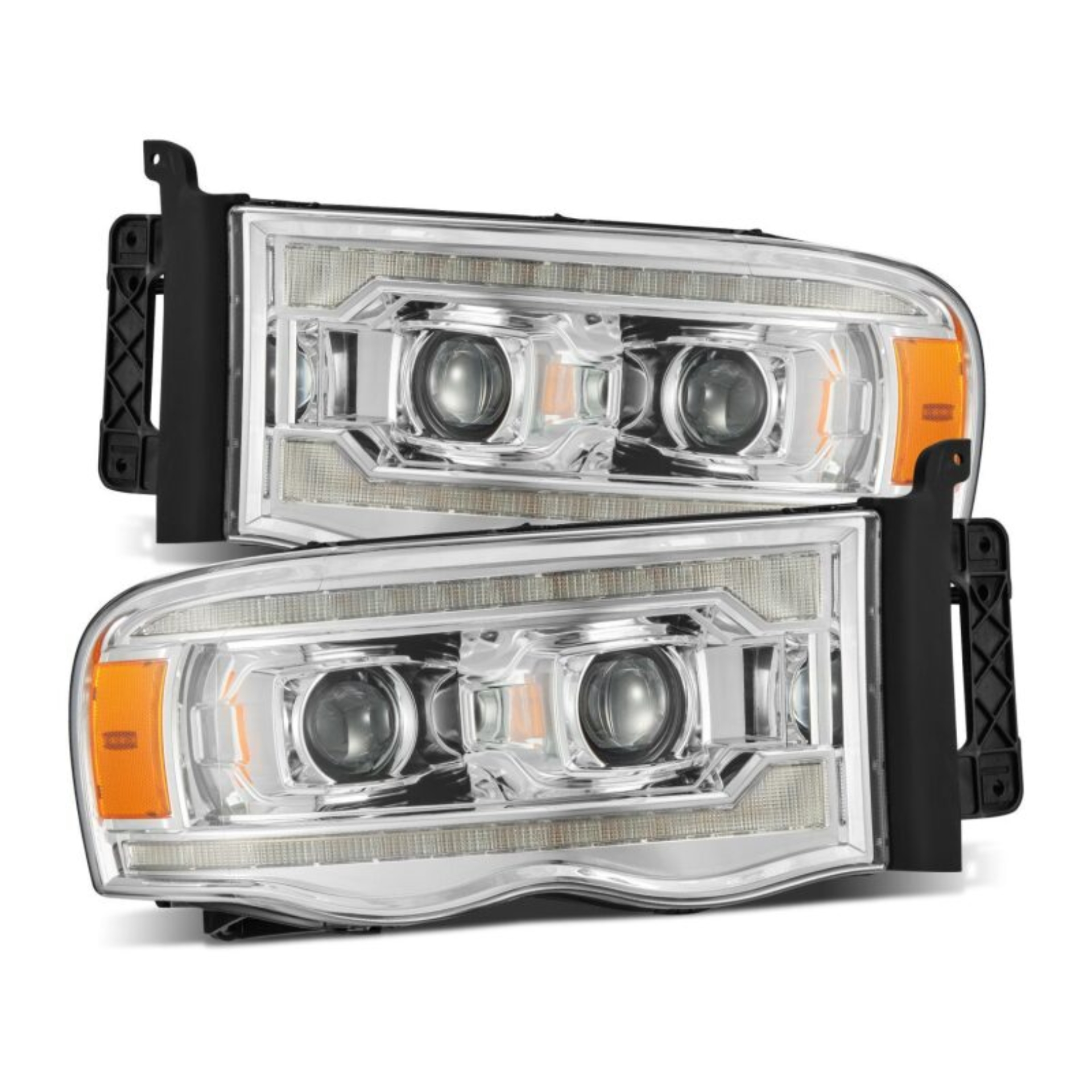 Picture of AlphaRex 02-05 Dodge Ram 1500 LUXX LED Proj Headlights Plank Style Chrome w/Activ Light/Seq Signal
