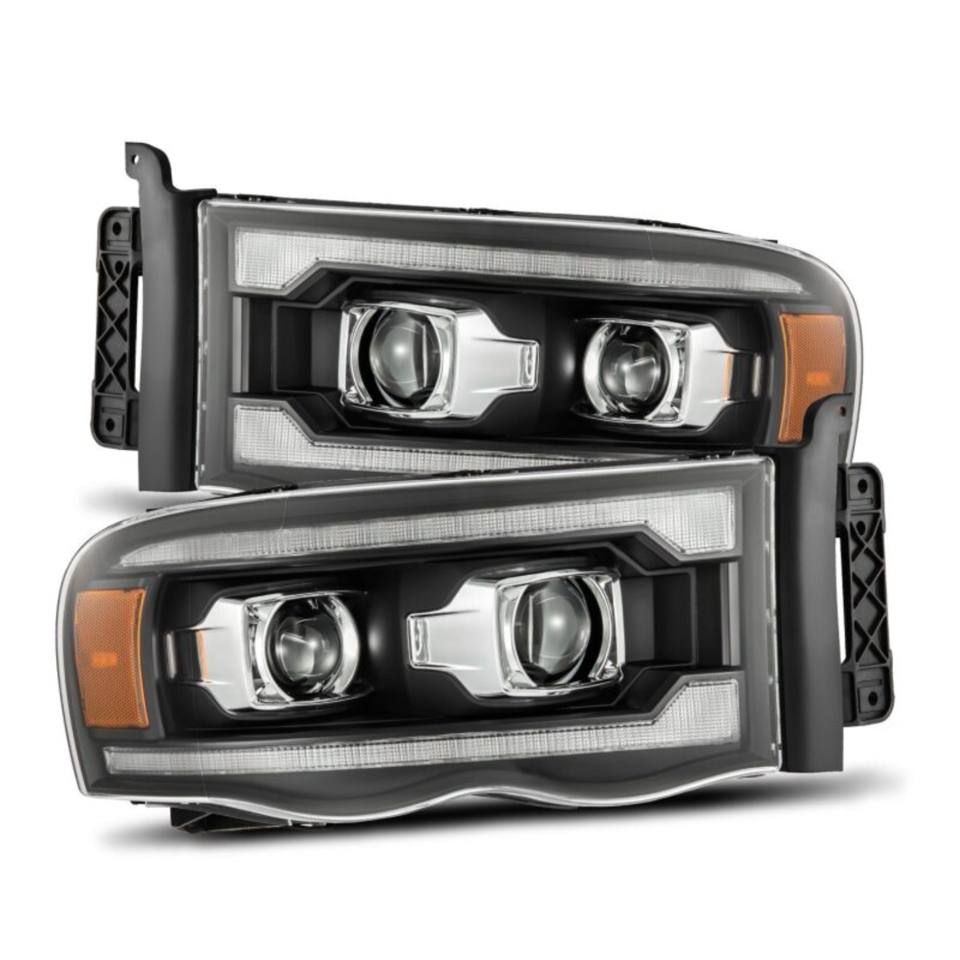 Picture of AlphaRex 02-05 Dodge Ram 1500 PRO-Series Projector Headlights Plank Style Black w/Seq Signal