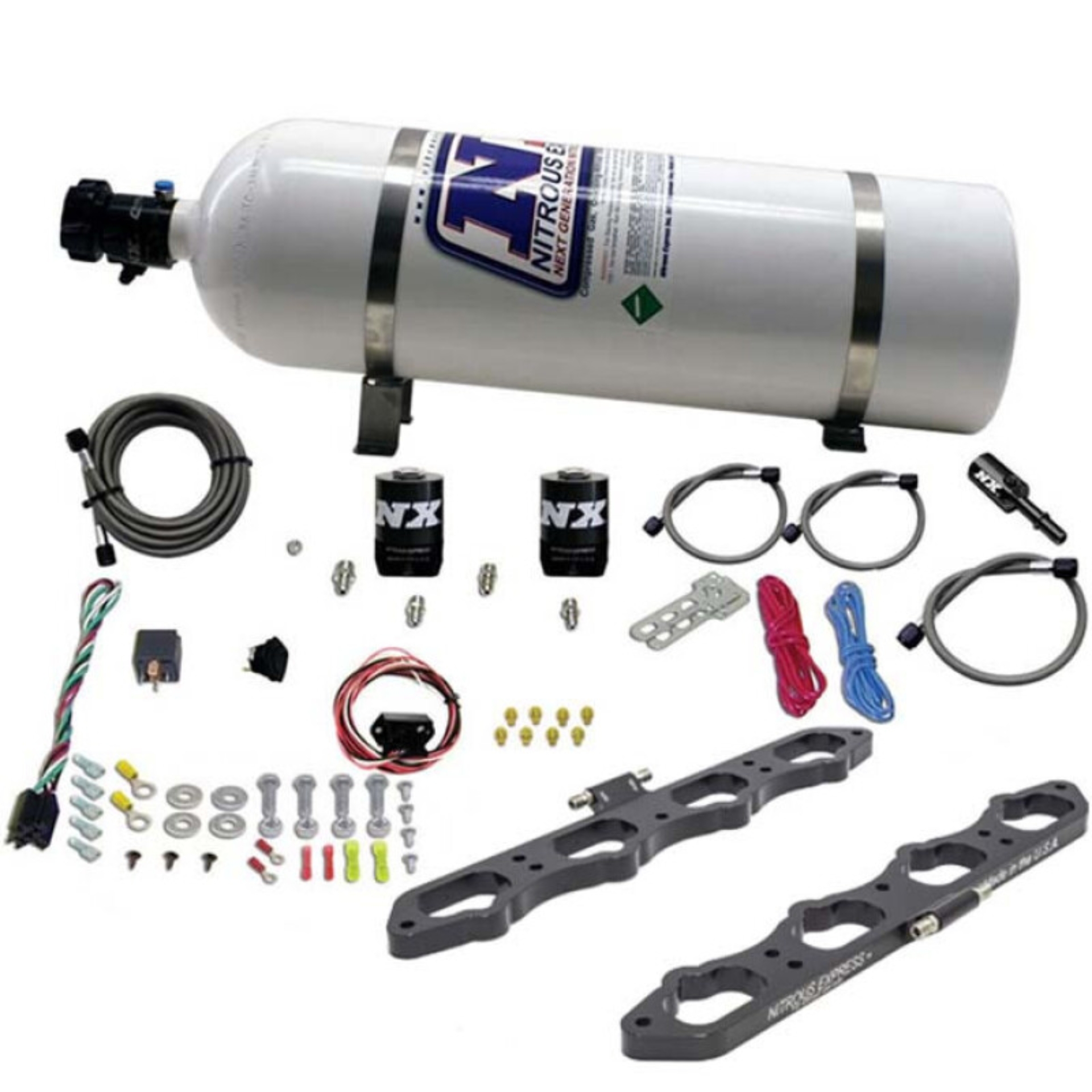 Picture of Nitrous Express Ford Coyote 5.0L V8 Nitrous Wet Port Plate Kit w/15lb Bottle