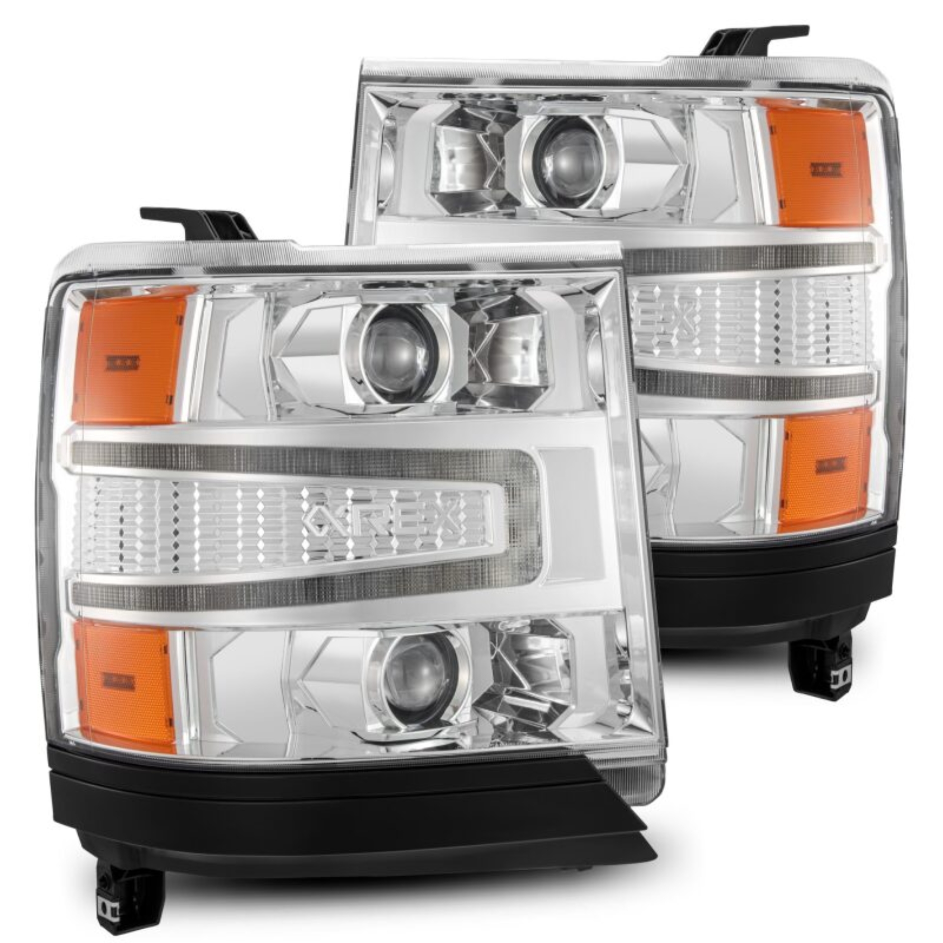 Picture of AlphaRex 16-18 Chevy 1500HD LUXX LED Proj Headlights Chrome w/Seq Actv Lgt / Seq Sig (Req PN 810023)