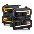 Picture of ANZO 19-22 Chevrolet Silverado 1500 LED Proj HL w/Lgt Bar SwBk Seq. Blk w/In. Light - Driver Side ON