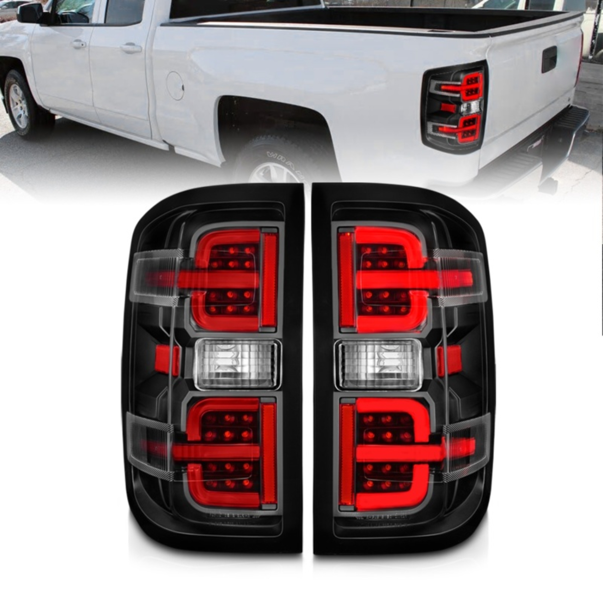 Picture of ANZO 15-19 Chevy Silverado 2500HD/3500HD (Halgn Only) LED Tail Lights w/Black Light Bar & Clear Lens