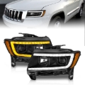 Picture of ANZO 11-13 Jeep Grand Cherokee (Factory Halogen Only) Projector Headlights w/Light Bar Swtchbk Black