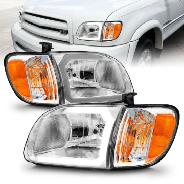 Picture of ANZO 00-04 Toyota Tundra (Reg/Acc Cab Only) Crystal Headlights w/Lgt Bar Chrome w/Corner Lights 2pc