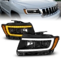 Picture of ANZO 11-13 Jeep Grand Cherokee (Factory Halogen Only) Projector Headlights w/Light Bar Swtchbk Black