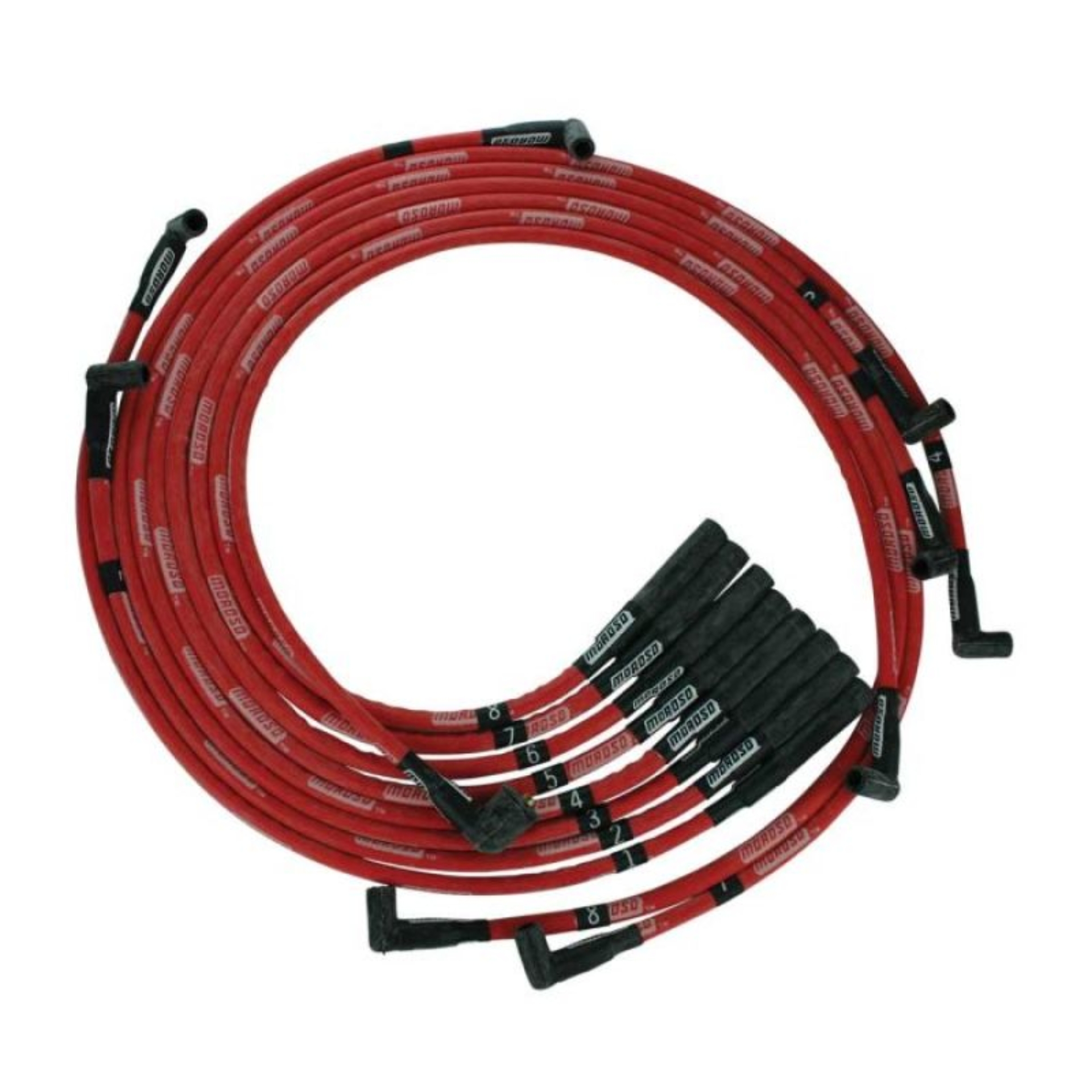 Picture of Moroso BB Chrysler Mopar 361/383/400/440 Str Plug Boots HEI Sleeved Ultra Spark Plug Wire Set - Red