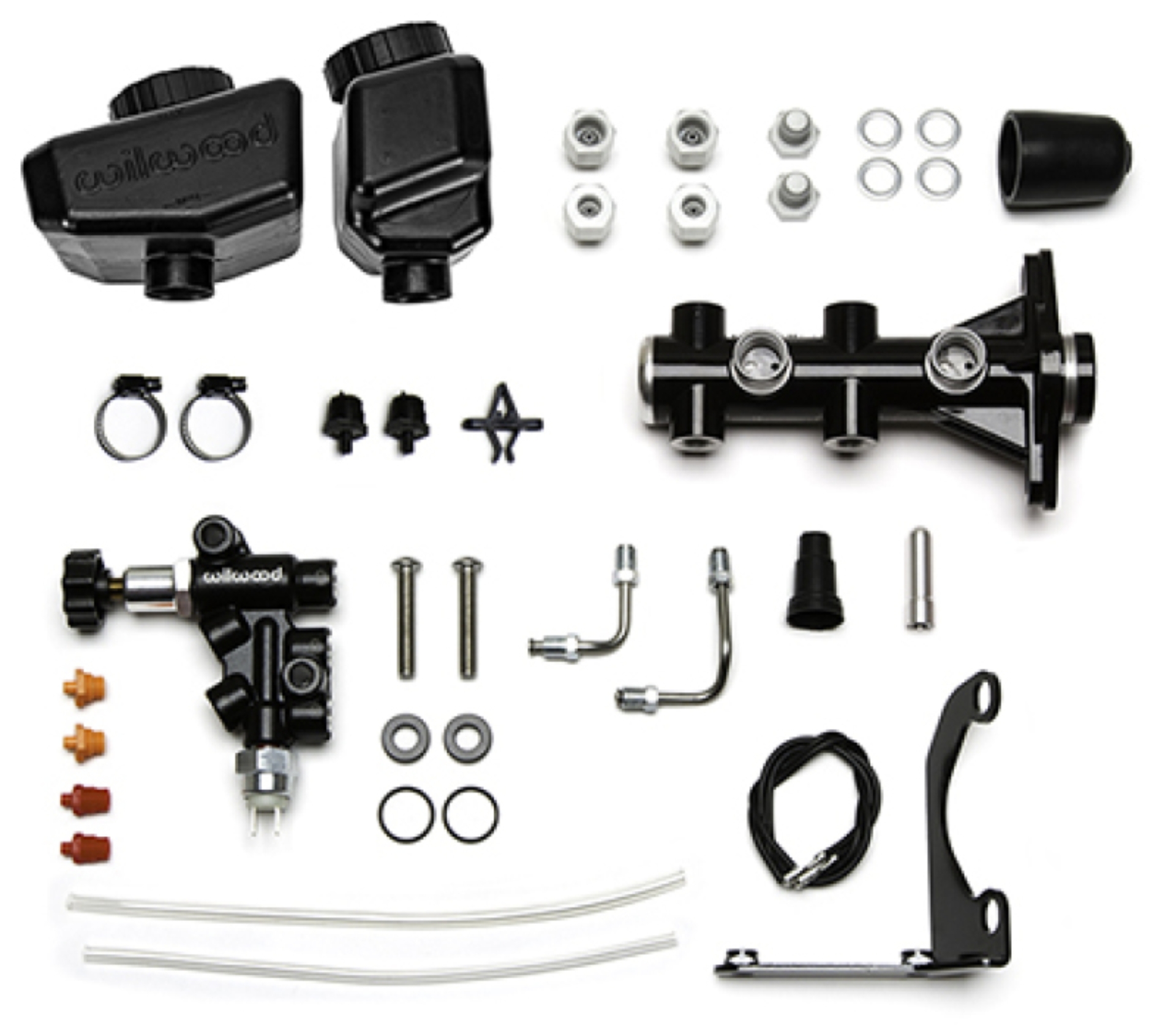 Picture of Wilwood Remote Tandem M/C Kit w/Bracket and Valve - 1.12in Bore Black