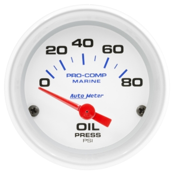 Picture of Autometer Marine White 2-1/16in 80PSI Electric Oil Pressure Gauge