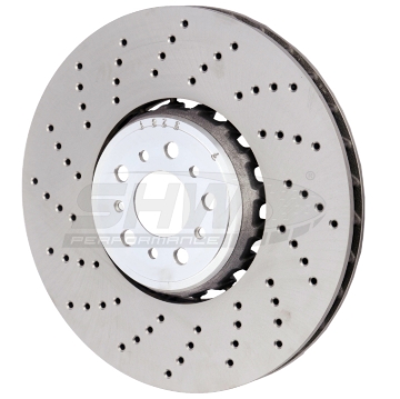 Picture of SHW 18-21 BMW M5 4.4L Left Front Cross-Drilled Lightweight Brake Rotor (34117991101)