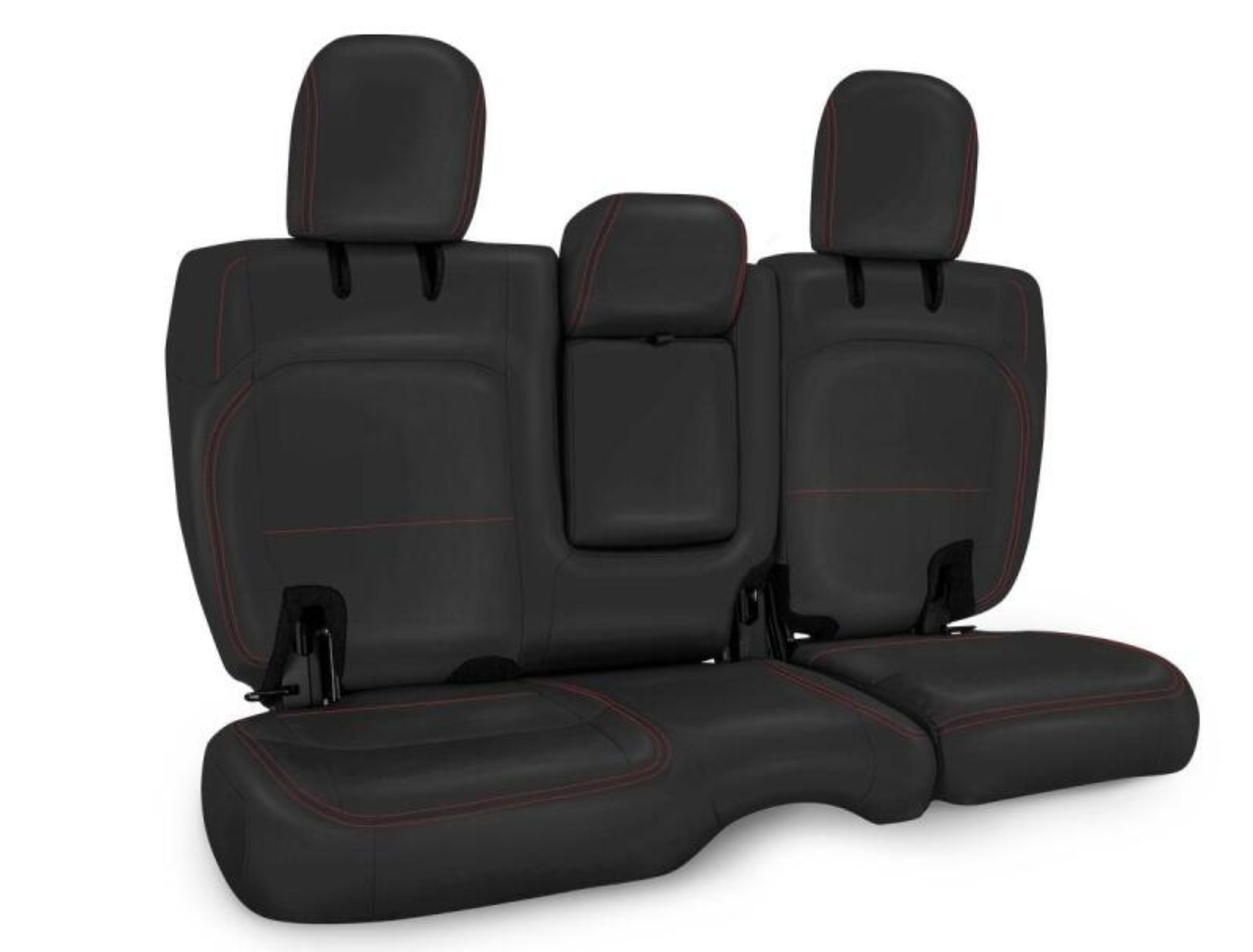 Picture of PRP 2018+ Jeep Wrangler JLU/4 Door Rear Bench Cover w/ Leather Interior - Black w/ Red Stitching
