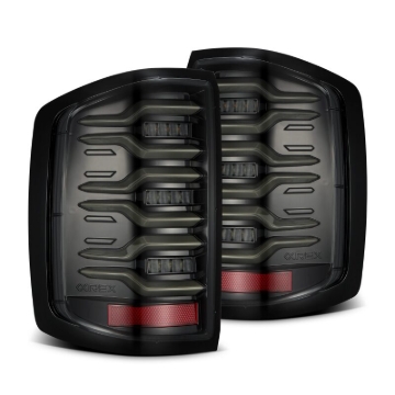 Picture of AlphaRex 14-18 Chevy Silverado 1500 Luxx-Series LED Tail Lights Alpha-Black w/Activ Light/Seq Signal