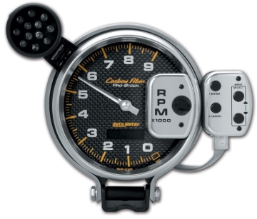 Picture of Autometer Tachometer 0-9000 RPM Carbon Fiber Pro-Stock Pedestal w/ Super Lite & Peak Mem 5in (127mm)