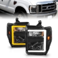 Picture of ANZO 08-10 Ford F-250 - F-550 Super Duty Projector Headlights w/ Light Bar Switchback Black Housing