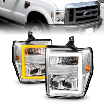 Picture of ANZO 08-10 Ford F-250 - F-550 Super Duty Projector Headlights w/ Light Bar Switchback Chrome Housing