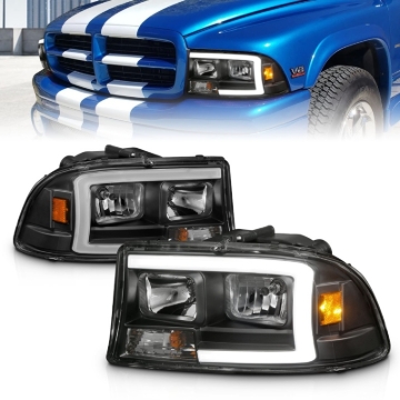 Picture of ANZO 97-04 Dodge Dakota/Durango Crystal headlight Set w/ Light Bar Black Housing
