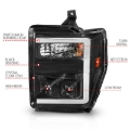 Picture of ANZO 08-10 Ford F-250 - F-550 Super Duty Projector Headlights w/ Light Bar Switchback Black Housing