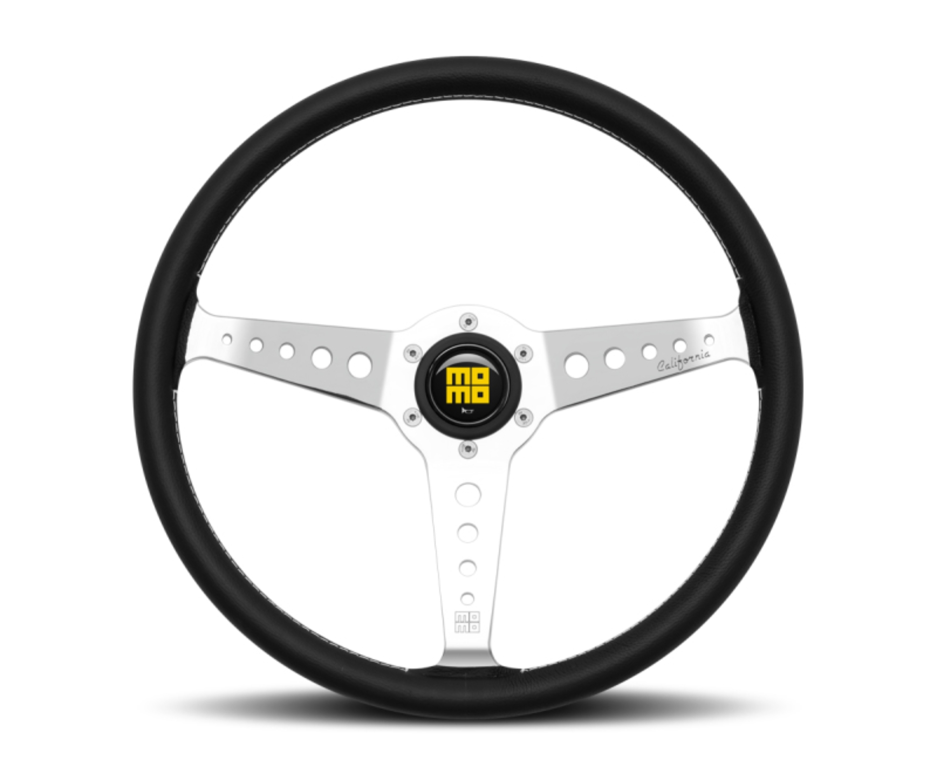 Picture of Momo California Steering Wheel 360 mm - Black Leather/White Stitch/Polished Spokes