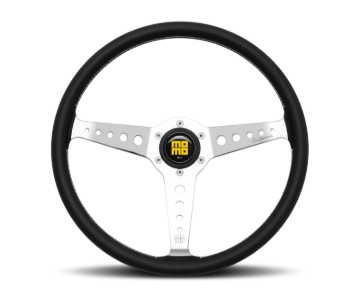 Picture of Momo California Steering Wheel 360 mm - Black Leather/White Stitch/Polished Spokes