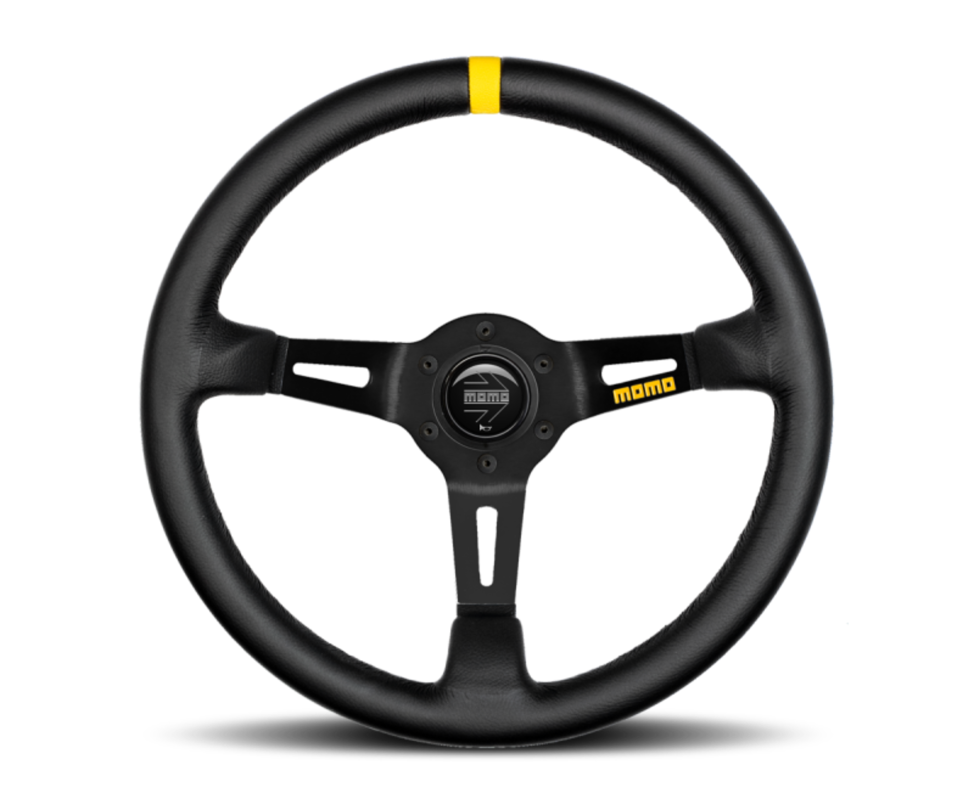 Picture of Momo MOD08 Steering Wheel 350 mm - Black Leather/Black Spokes/1 Stripe