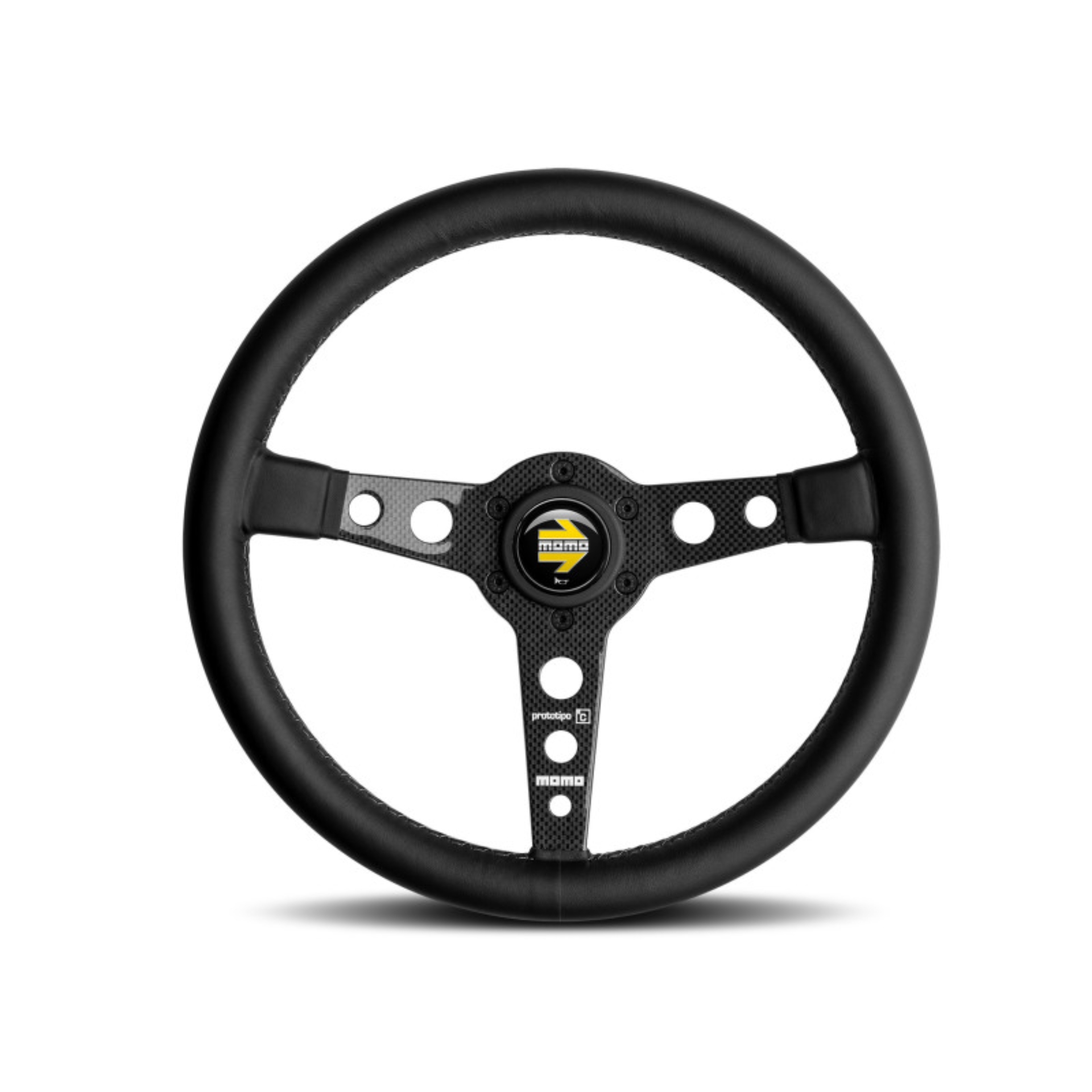Picture of Momo Prototipo 6C Steering Wheel 350 mm - Black Leather/Gry St/Cbn Fbr Spoke