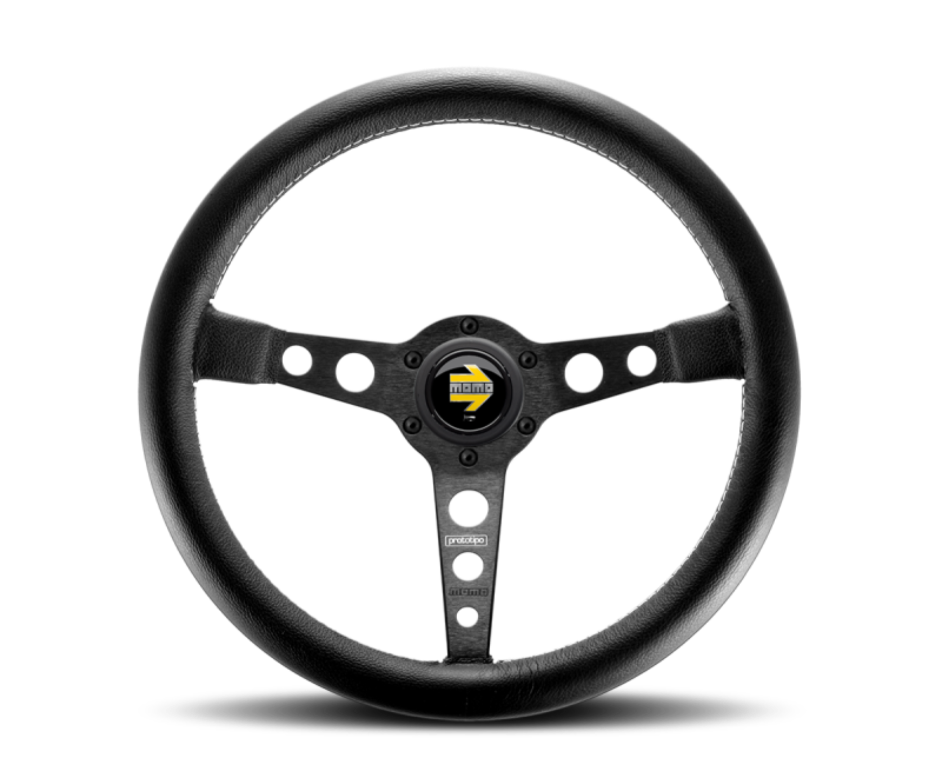 Picture of Momo Prototipo Steering Wheel 350 mm - Black Leather/Wht Stitch/Black Spokes