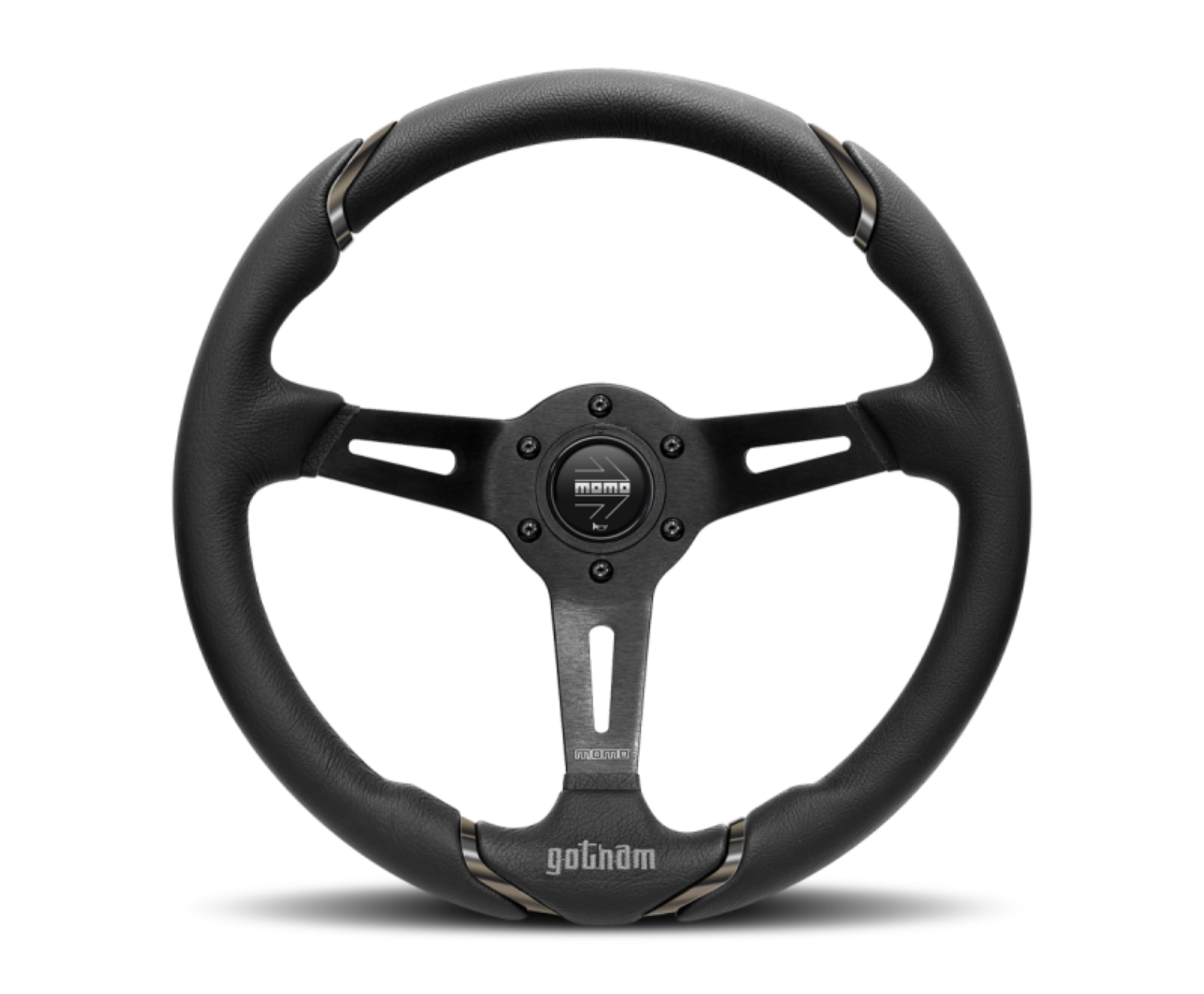 Picture of Momo Gotham Steering Wheel 350 mm - Black Leather/Black Spokes