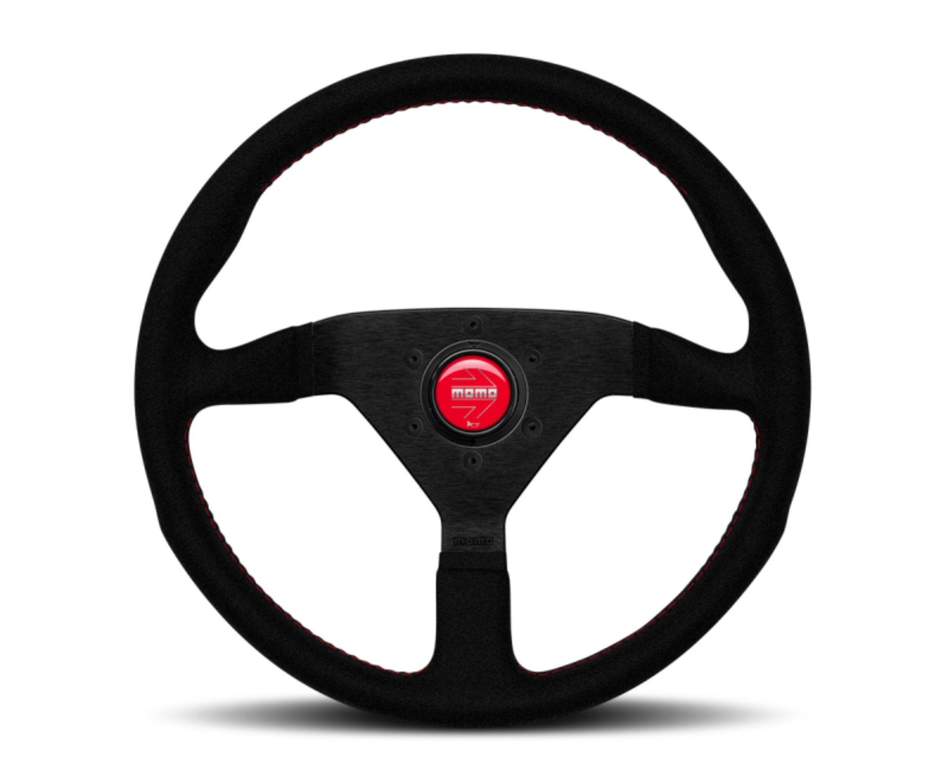 Picture of Momo Montecarlo Alcantara Steering Wheel 320 mm - Black/Red Stitch/Black Spokes