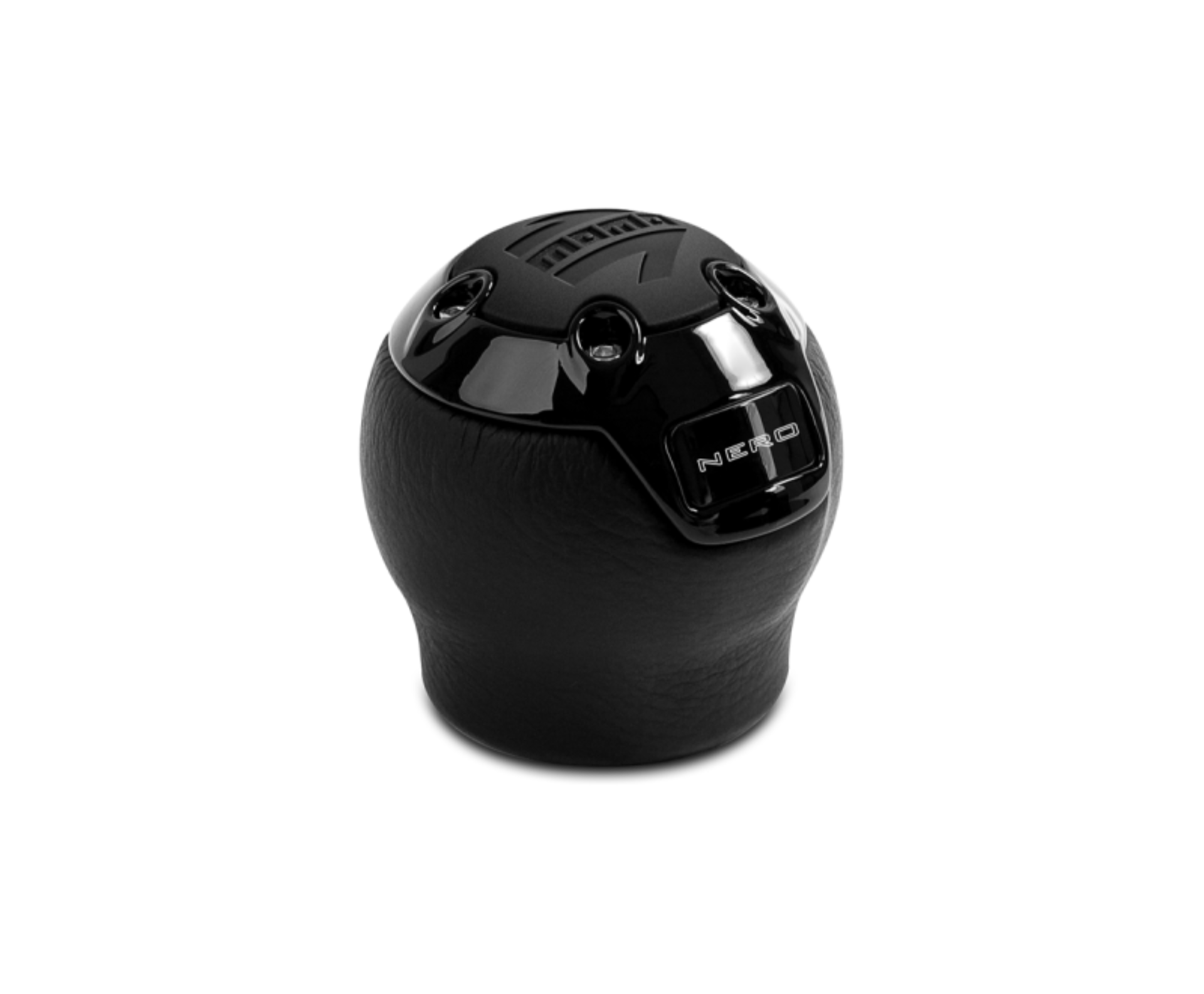 Picture of Momo Nero Shift Knob - Black Leather, Black Chrome Insert, with Reverse Lockout