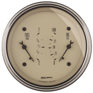 Picture of AutoMeter Gauge Dual Fuel & Oilp 3-3/8in. 0 Ohm(e) to 90 Ohm(f)& 100PSI Elec Antique Beige