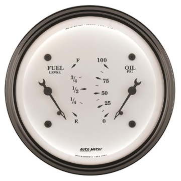 Picture of AutoMeter Gauge Dual Fuel & Oilp 3-3/8in. 240 Ohm(e) to 33 Ohm(f) & 100PSI Elec Old Tyme Wht