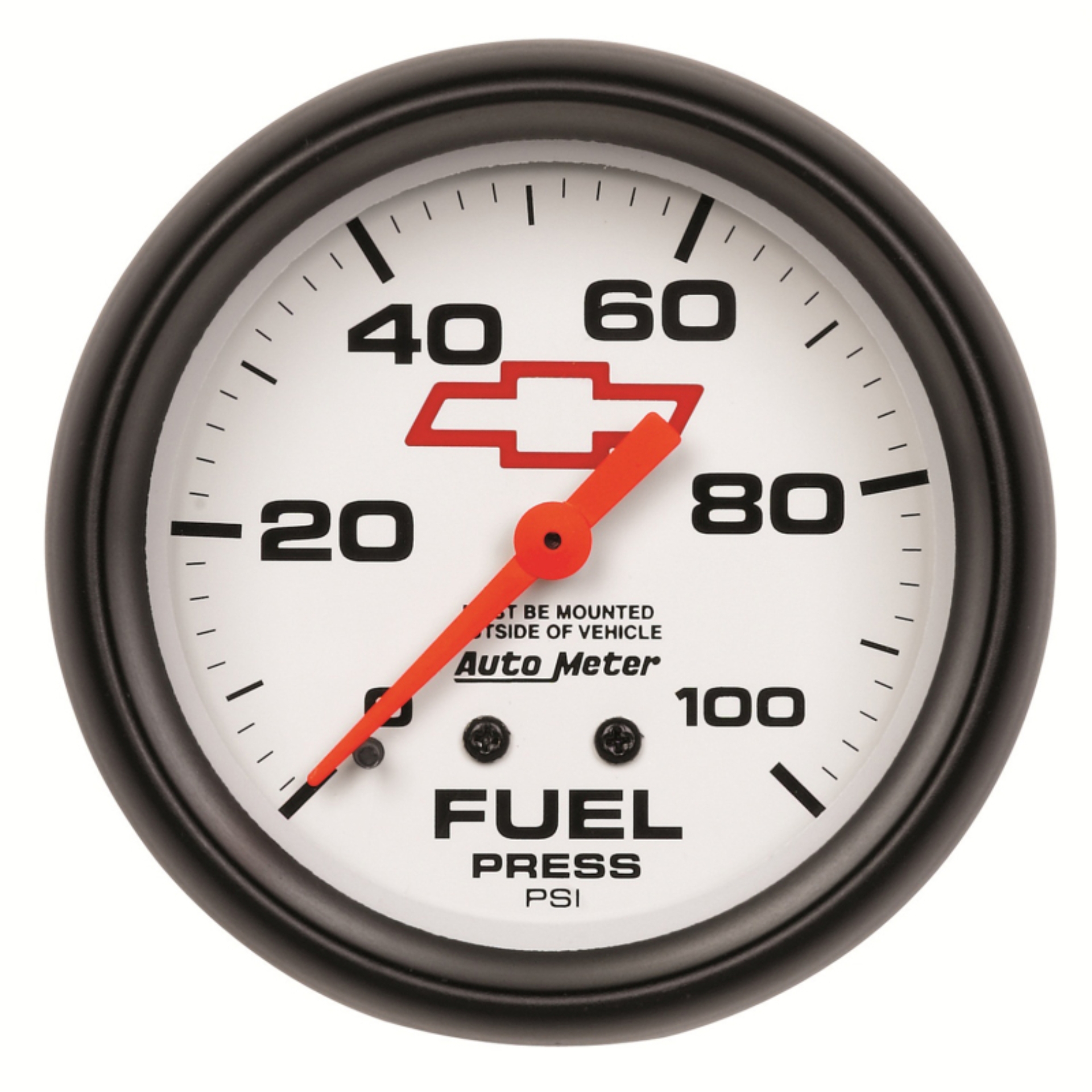 Picture of AutoMeter Gauge Fuel Press 2-5/8in. 100PSI Mechanical Chevy Red Bowtie White