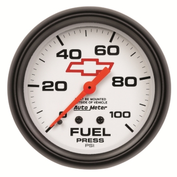 Picture of AutoMeter Gauge Fuel Press 2-5/8in. 100PSI Mechanical Chevy Red Bowtie White