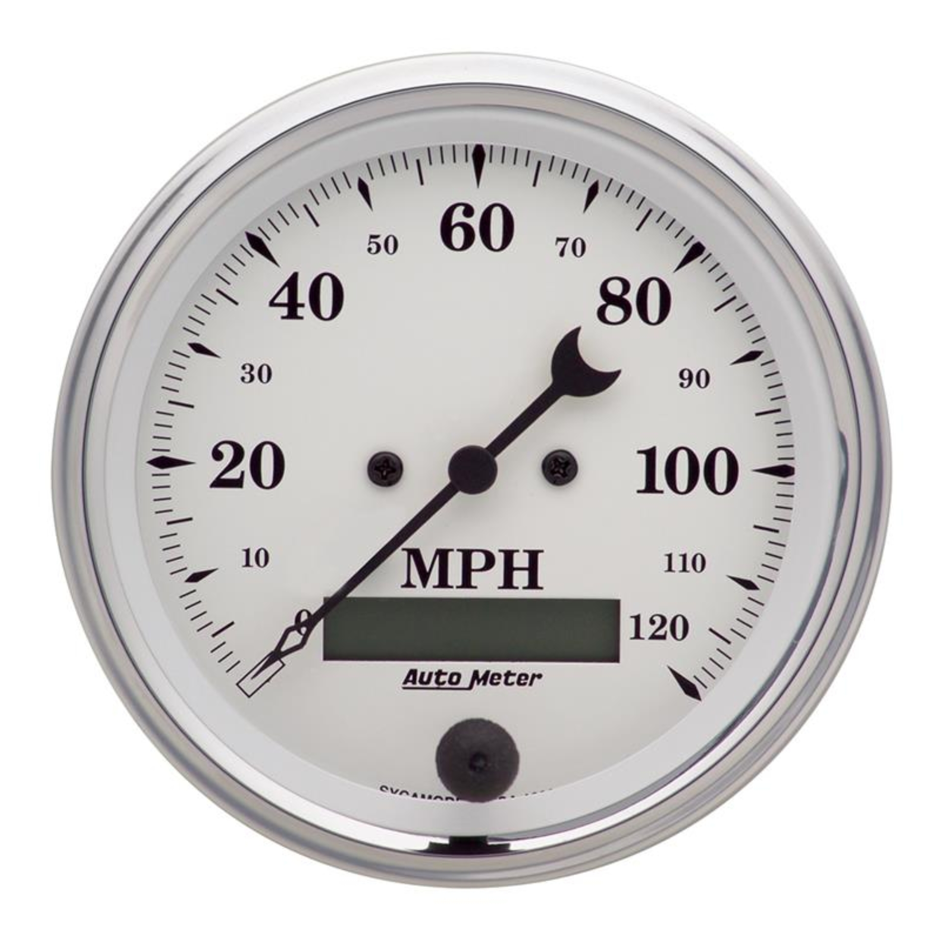Picture of AutoMeter Gauge Speedo. 3-3/8in. 120MPH Elec. Prog. W/ Lcd Odo Old Tyme White