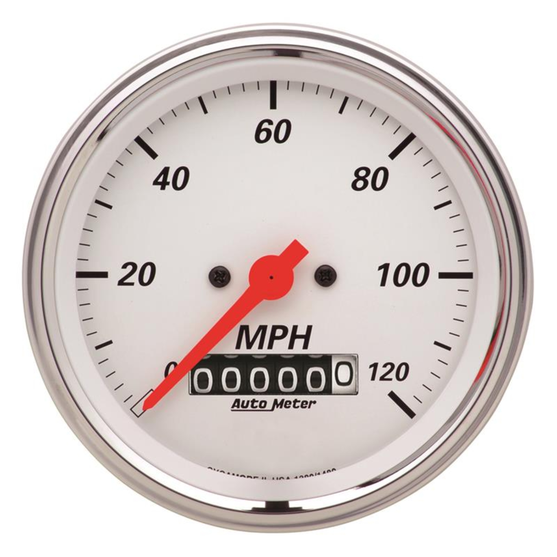Picture of AutoMeter Gauge Speedometer 3-3/8in. 120MPH Elec. Prog. W/ Wheel Odo Arctic White