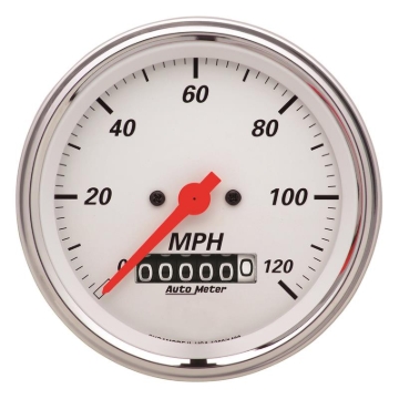Picture of AutoMeter Gauge Speedometer 3-3/8in. 120MPH Elec. Prog. W/ Wheel Odo Arctic White