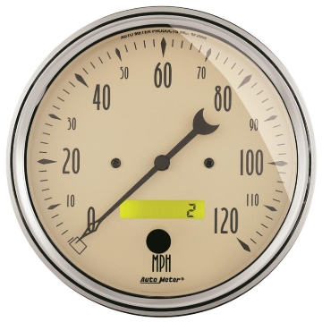 Picture of AutoMeter Gauge Speedometer 5in. 120MPH Elec. Prog. W/ Lcd Odo Antique Beige