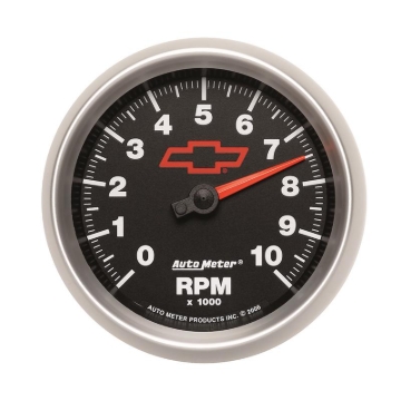 Picture of AutoMeter Gauge Tachometer 3-3/8in. 10K RPM In-Dash Chevy Red Bowtie Black