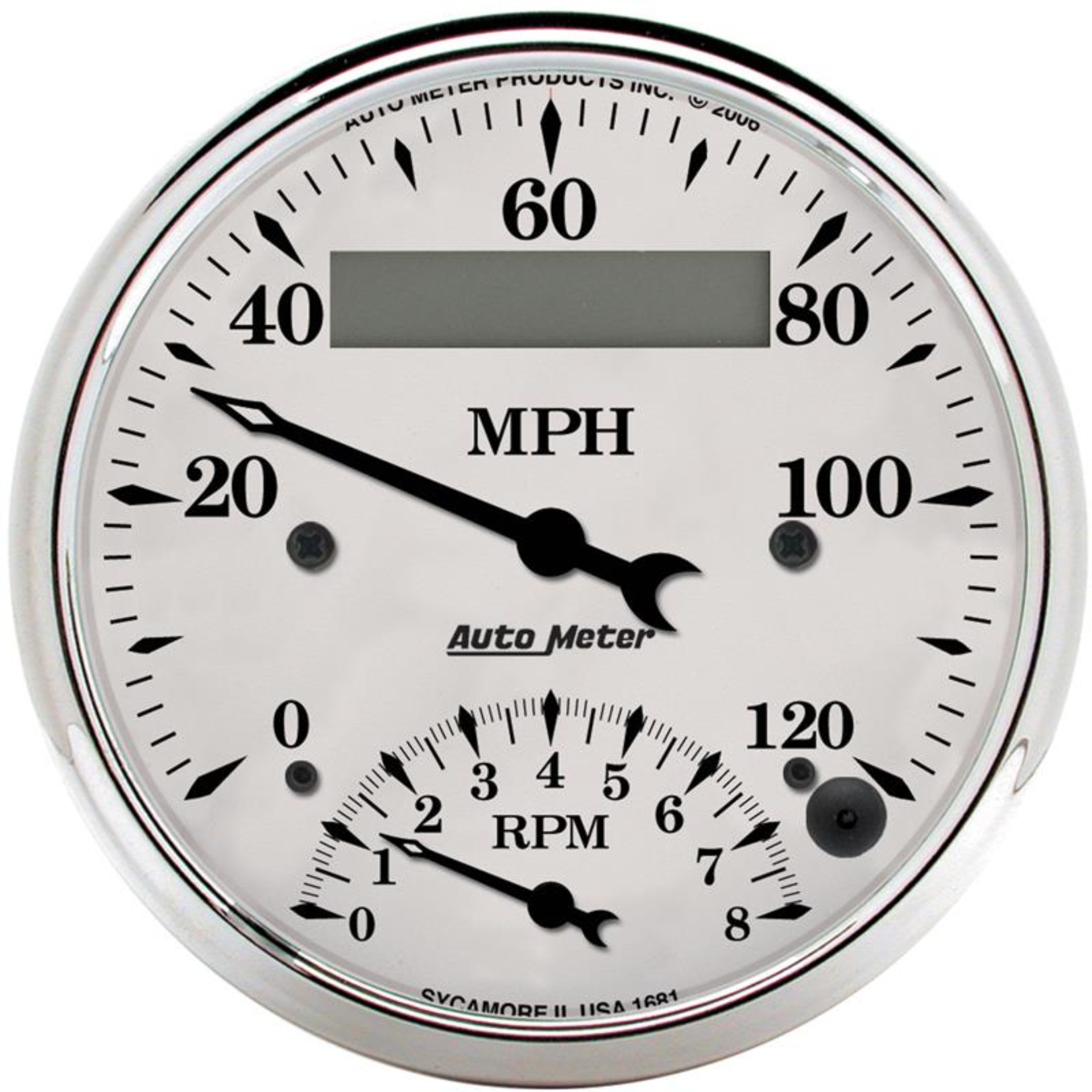 Picture of AutoMeter Gauge Tach/Speedo 3-3/8in. 120MPH & 8K RPM Elec. Program. Old Tyme Wht