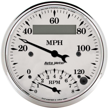 Picture of AutoMeter Gauge Tach/Speedo 3-3/8in. 120MPH & 8K RPM Elec. Program. Old Tyme Wht