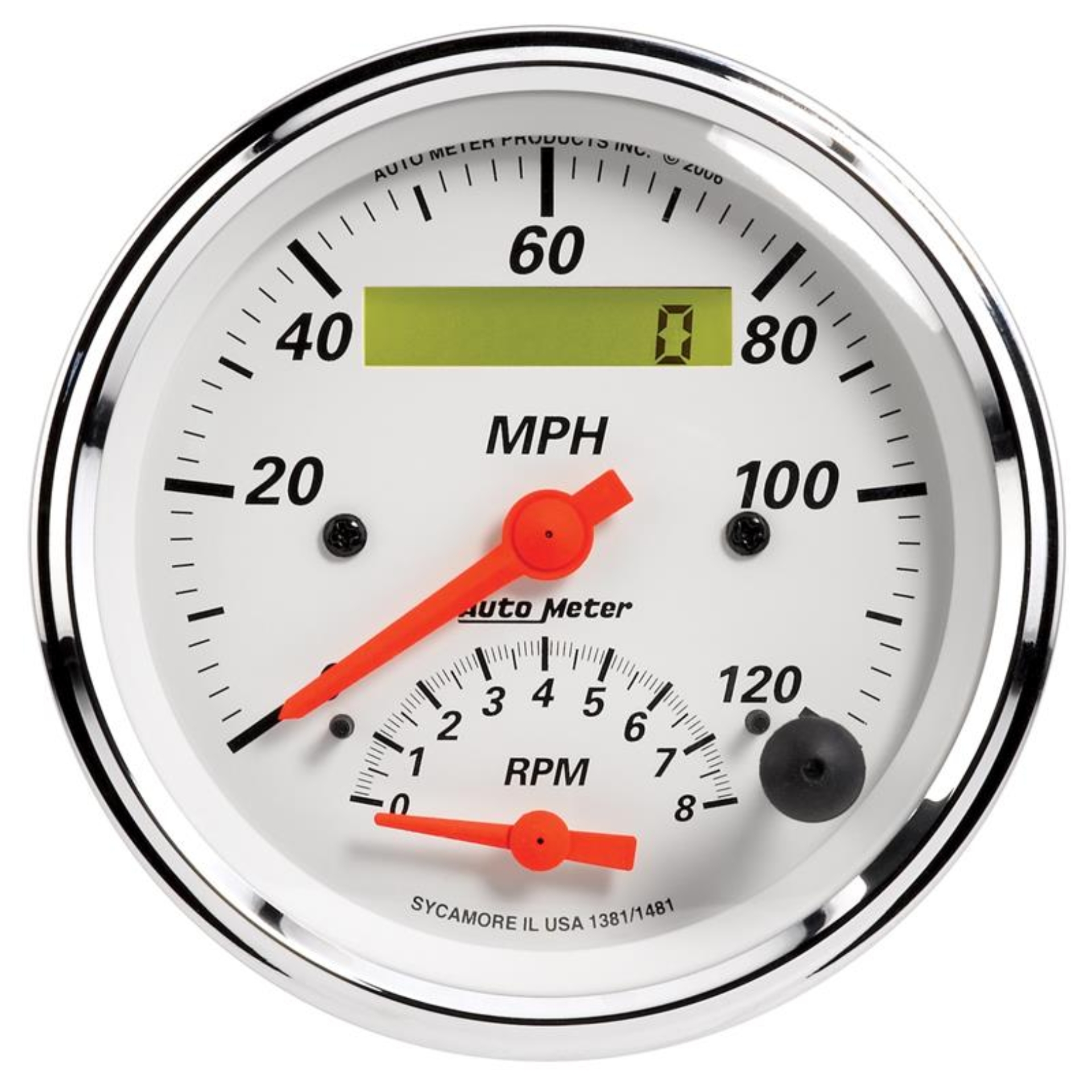 Picture of AutoMeter Gauge Tach/Speedo 3-3/8in. 120MPH & 8K RPM Elec. Program. Arctic White