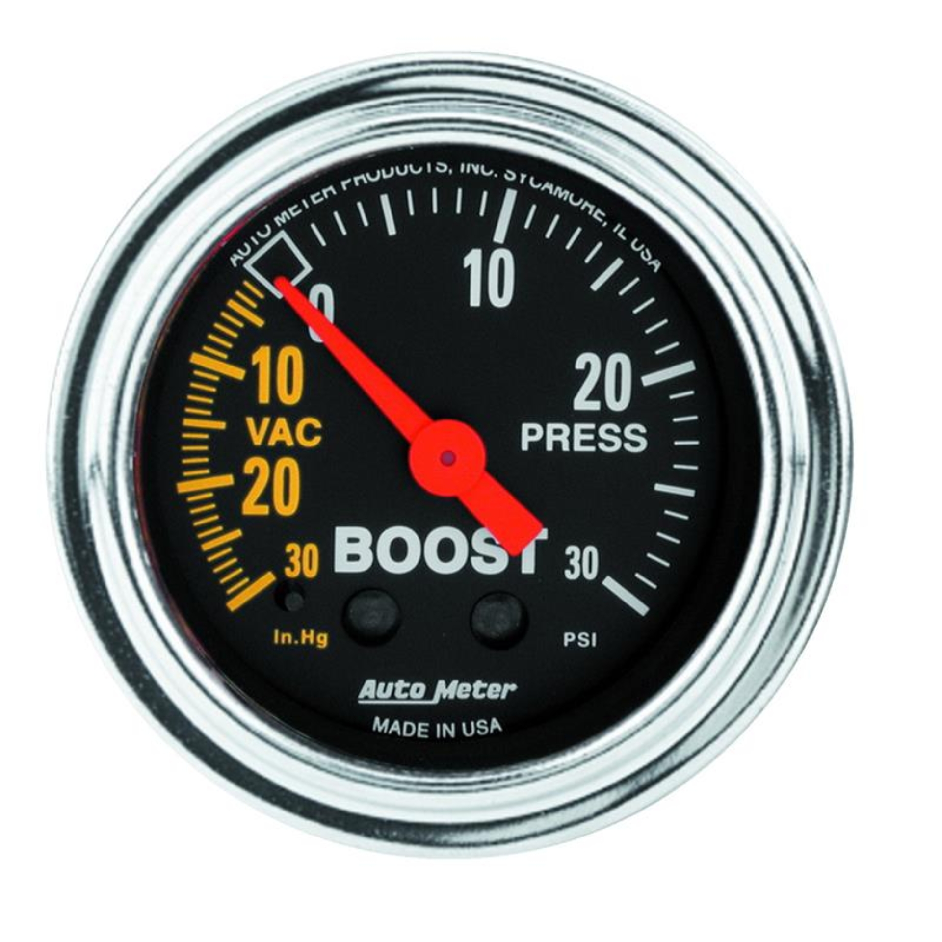 Picture of AutoMeter Gauge Vac/Boost 2-1/16in. 30Inhg-30PSI Mechanical Traditional Chrome