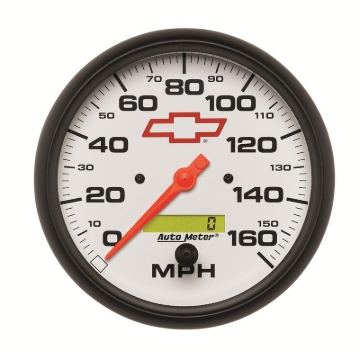 Picture of AutoMeter Gauge Speedometer 5in. 160MPH Elec. Programmable Chevy Red Bowtie White
