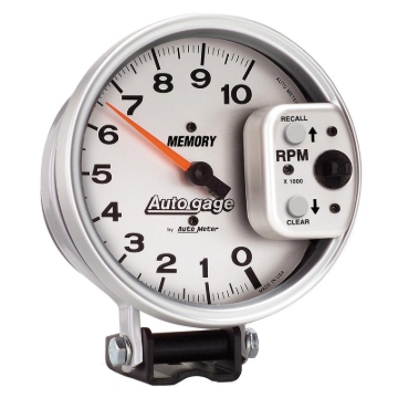 Picture of AutoMeter Gauge Tachometer 5in. 10K RPM Pedestal W/ Peak Memory Silver Auto Gage